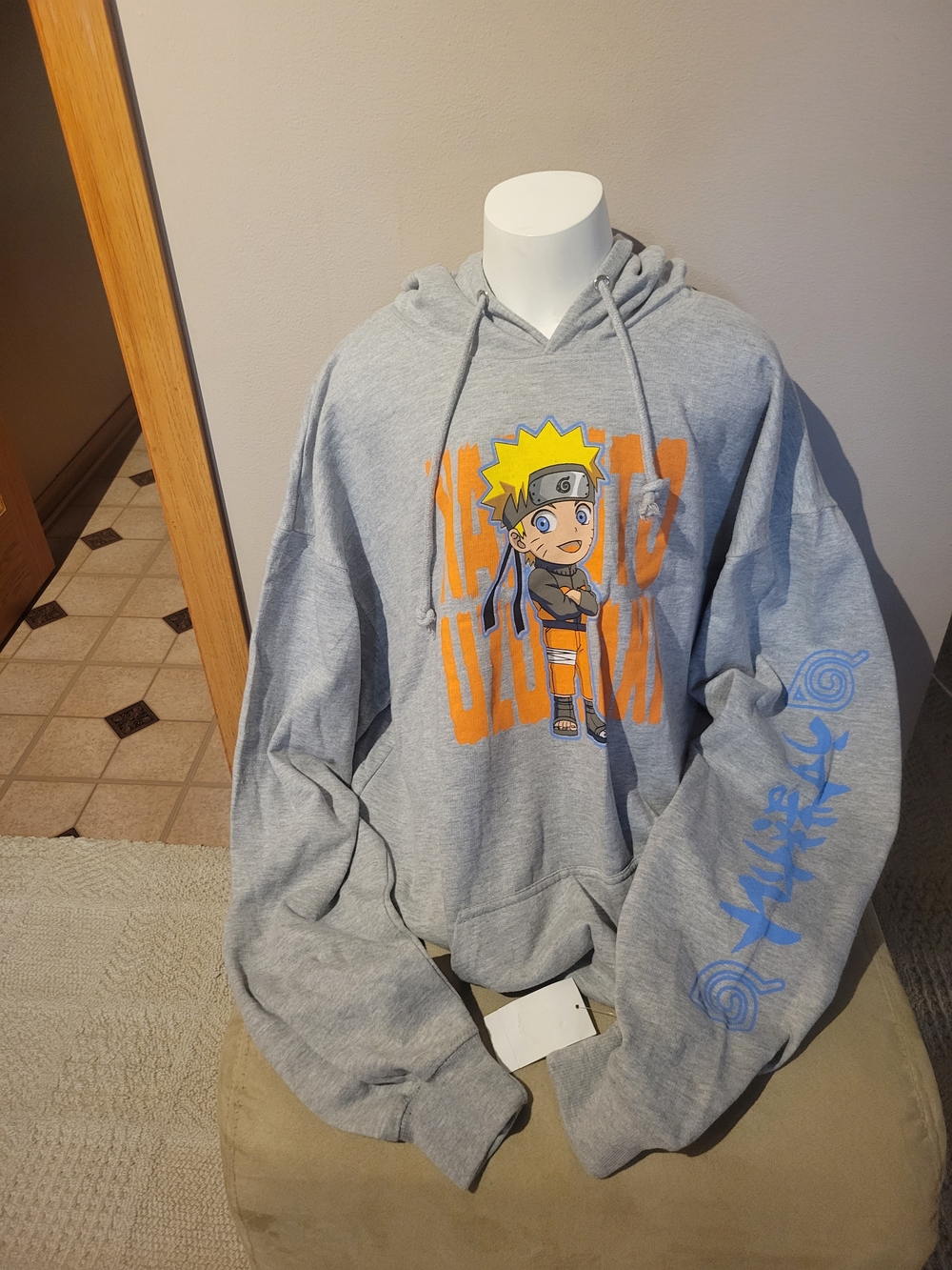 Naruto Graphic Hoodie Sweatshirt - Gray with Orange